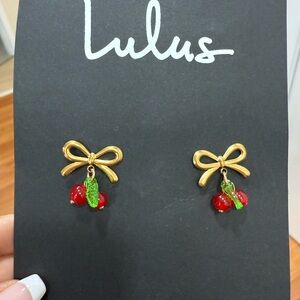 Lulu's Gold and Red Cherry Stud Earrings